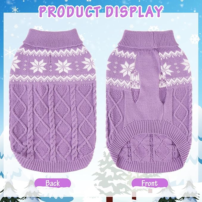 Warm Winter Dog Sweater - Cold Weather Pet Clothes for Small Medium Large Dogs Indoor Outdoor, Soft Classic Knit Puppy Apparel, Purple, S