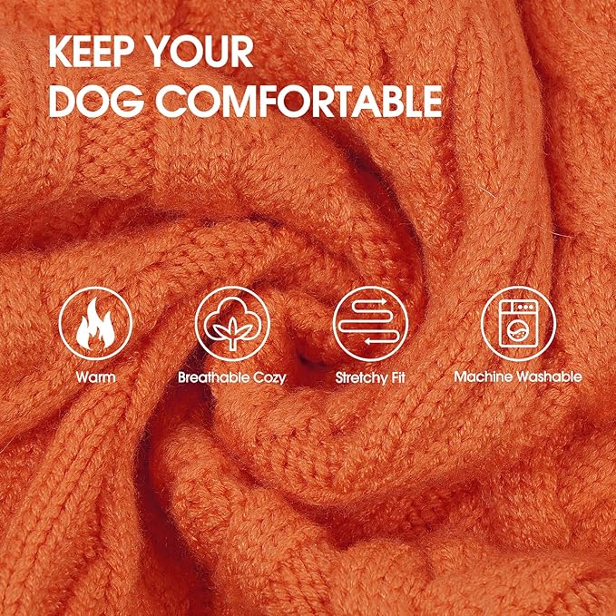 IECOii Girl XXL Dog Sweater Dress, Cozy Cable Knit Dog Sweater for Large Dogs Girl, Orange, XXLarge, 2XL Pet Pullover Knitted Dress for Winter, Turleneck with Sleeve, Warm Sweaters for Female Pitbull