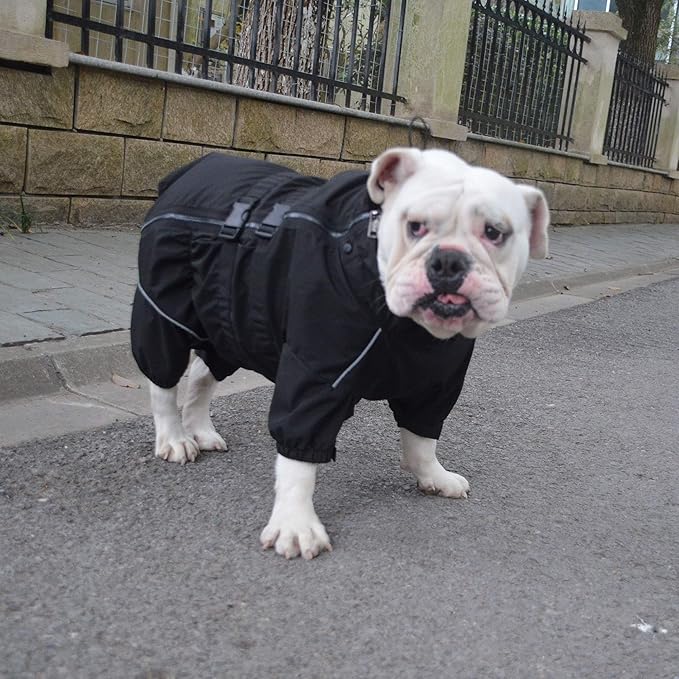 Dogs Waterproof Jacket, Lightweight Waterproof Jacket Reflective Safety Dog Raincoat Windproof Snow-Proof Dog Vest for Pugs English French Bulldog American Pit Bull Black B-L