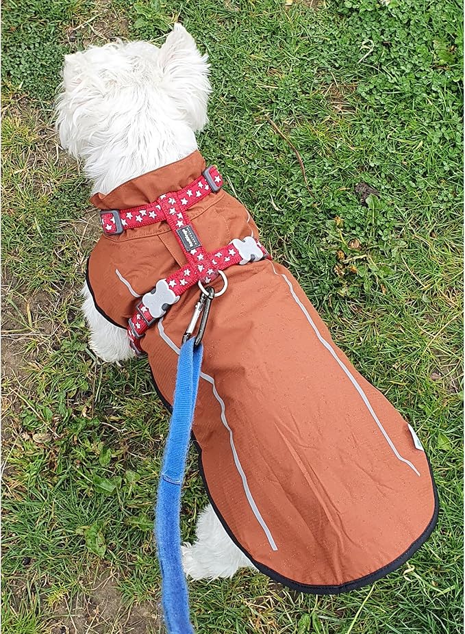 Mile High Life Dog Raincoat, Adjustable Waterproof Reflective Rain Jacket for Small Medium Large Dogs, Lightweight Breathable Pet Rain Coat with Leash Hole(Brown,M Chest 26-32")