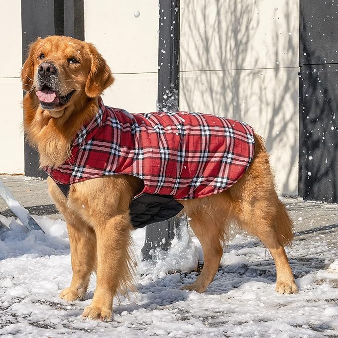 CuteBone Winter Dog Coat - Waterproof Windproof Reversible Vest, Thick Adjustable Cold Weather Jacket for Small Medium Large Dogs, Soft With Leash Hole