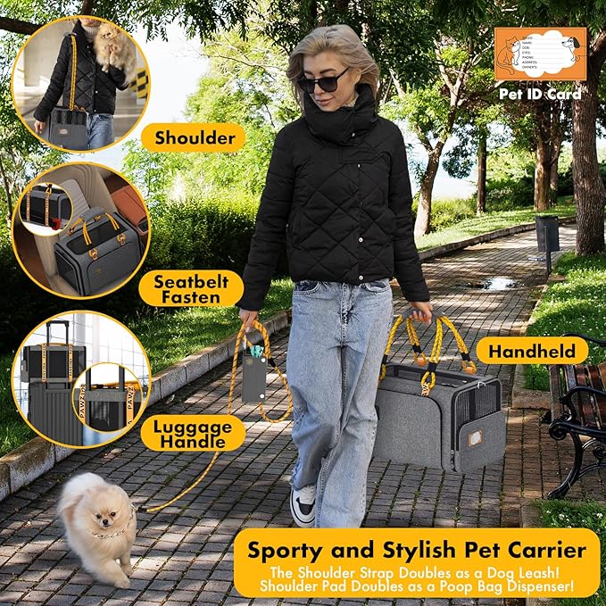 PAWZIDEA Expandable Pet Carrier Airline Approved, 18×11×11 Inches Small Dog Carriers, Collapsible Top-Load Cat Carrier for 2 Cats Under Seat, Soft-Sided Puppy & Animal Travel Bag, ID Card, Up to 15lbs