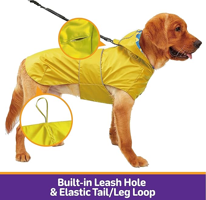 Dog Raincoat Reversible, Single Side Slicker Poncho Adjustable Waterproof Dog Rain Jacket with Leash Hole/Reflective Stripe Hooded Snowproof Windproof Clothes for Small to 3X-Large Dogs, L