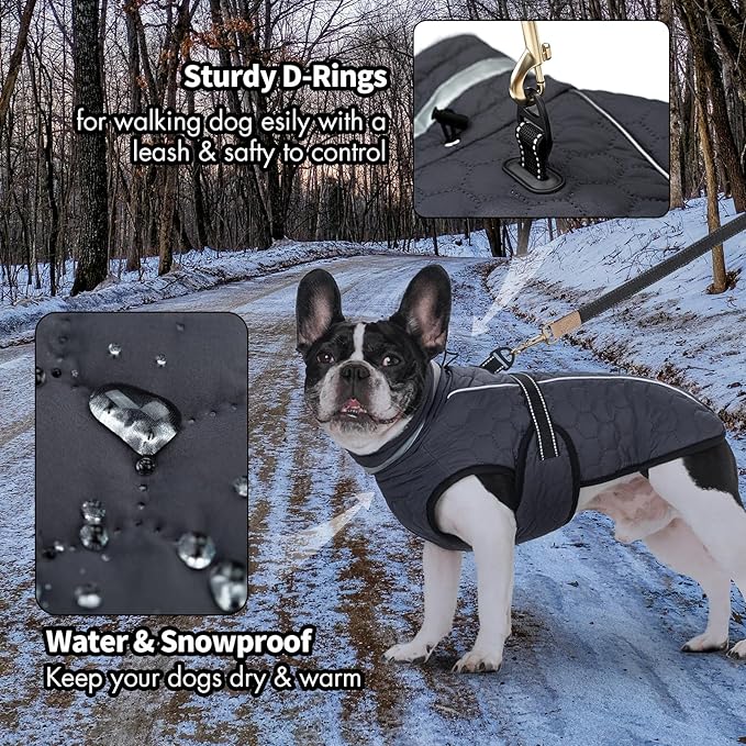 Dog Winter Coat for Small Medium Dogs, Reflective Dog Winter Jacket, Thick Fleece Snowsuit & Christmas Vest, Warm Water-Resistant Puppy Coat, Small Doggie Jackets for Cold Weather