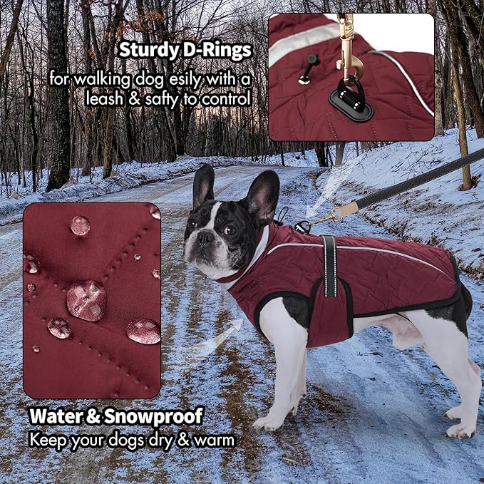 Dog Winter Coat for Small Medium Dogs, Reflective Dog Winter Jacket, Thick Fleece Snowsuit & Christmas Vest, Warm Water-Resistant Puppy Coat, Small Doggie Jackets for Cold Weather