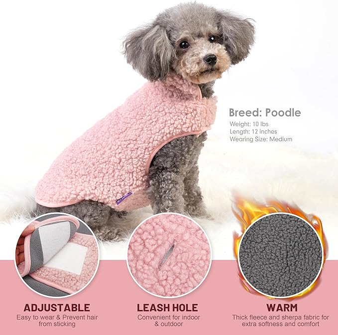 cyeollo Dog Winter Coat Reversible Dog Jacket Turtleneck Warm Sweater Fleece Sherpa Doggie Jackets Vest for Cold Weather Clothes Puppy Coats for Small Dogs, Pink S