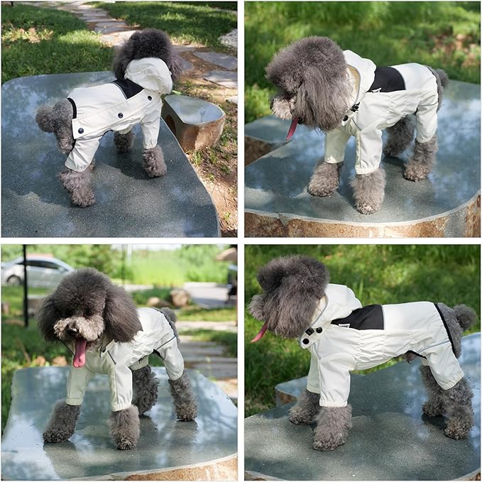 LOVELONGLONG Waterproof Dog Raincoat with Removable Hood – Outdoor Full Body Dog Jacket, Windproof Snowproof Shell Suit – All Season Pet Rain Gear Ivory 3XL