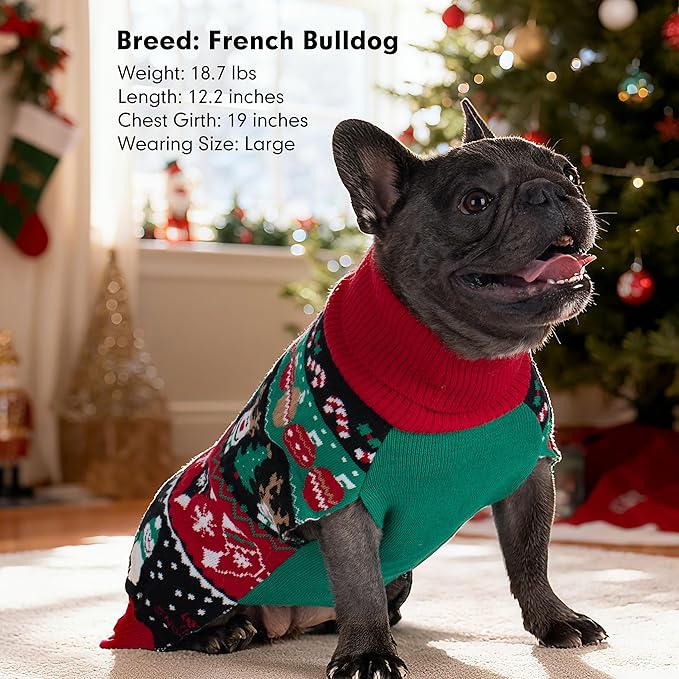 cyeollo Dog Christmas Sweater, Dog Clothes for Large Dogs Xmas Dogs Outfits Turtleneck Knitted Doggie Sweater with Leash Hole Girl & Boy, 3XL