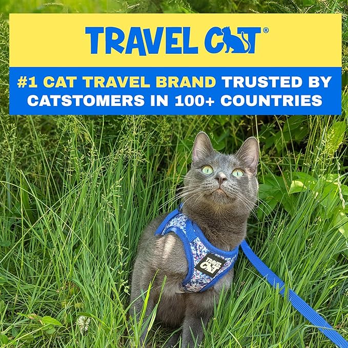 Travel Cat Harness and Leash Set - Adjustable Fit Mesh Cat Harness and Reflective Strap - Comfort Walking Vest for Kitten for Outdoor Walking, Hiking (Extra Small, Groovy)