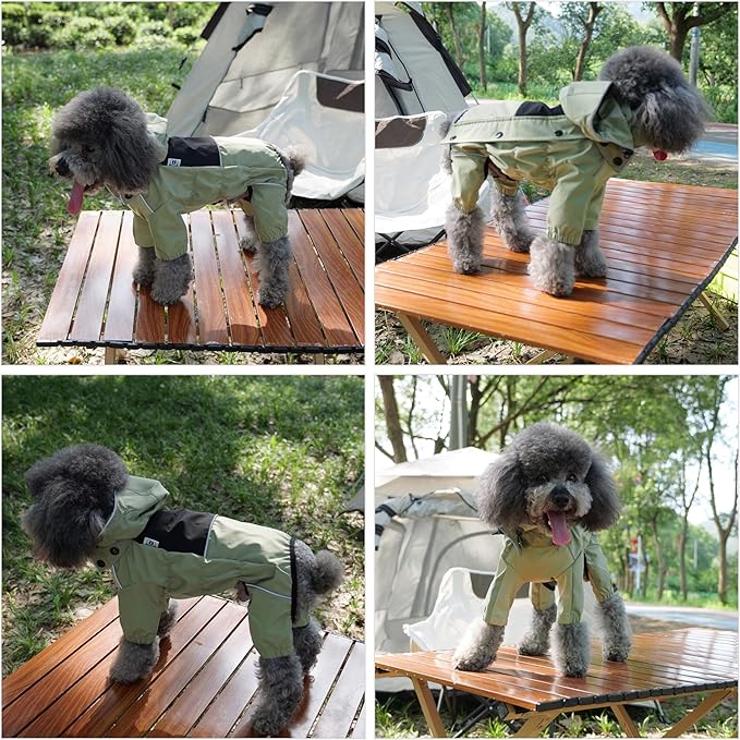 LOVELONGLONG Waterproof Dog Raincoat with Removable Hood – Outdoor Full Body Dog Jacket, Windproof Snowproof Shell Suit – All Season Pet Rain Gear Sage Green XXL