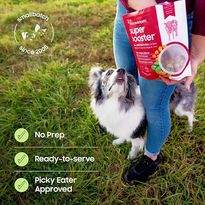 Smallbatch Freeze Dried Dog Treats, Superfood Food Topper Turkey Bites for Dogs & Cats, Probiotics, Organic Ingredients, High Protein, Grain Free Healthy Treat & Food Topper, Made in the USA, 7 oz Bag
