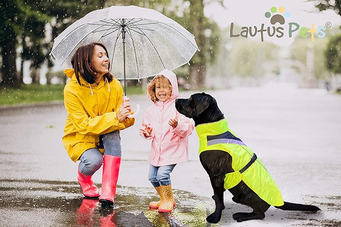 Dog Rain Coat - Waterproof, Reflective, Bright Yellow with Harness Hole (2XL, Yellow)