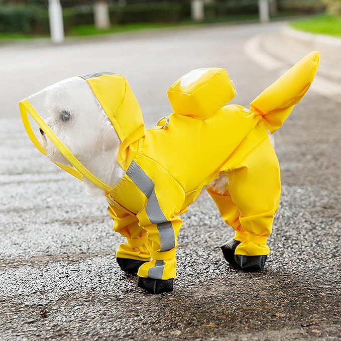 Small Dog Raincoat with Legs, Ideal for Teddy Bears, Waterproof Full Coverage with Mini Backpack, Reflective Hoodie and Detachable Tail (Yellow, X-Small(Suggest Weight 1.3-3.3lb))