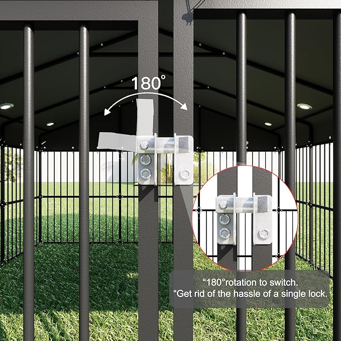 10x15x6 FT Dog Kennel, Outdoor Dog House with Roof All Weather Resistant Large Dog Enclosure Cage with Triple Locks, Heavy Duty Metal Dog Pens Outside (118" W x 179" D x 78" H)
