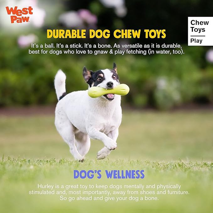 WEST PAW Zogoflex Hurley Dog Bone Chew Toy – Floatable Pet Toys for Aggressive Chewers, Catch, Fetch – Bright-Colored Bones for Dogs – Recyclable, Dishwasher-Safe, Non-Toxic, Small, Granny Smith