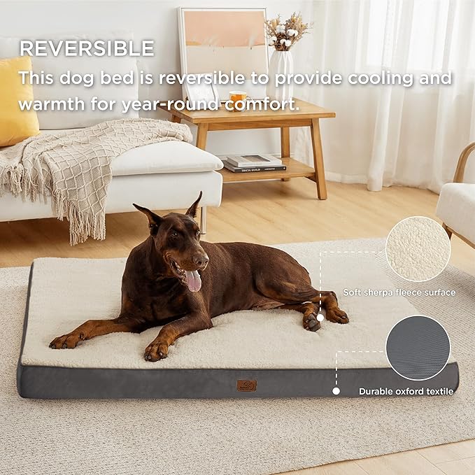 Bedsure Giant Dog Bed for Jumbo Dogs - 54" x 44" Flat Pet Beds with Removable Washable Cover, Orthopedic Egg Crate Foam Mat for Pet Up to 150 lbs, Not for Crate