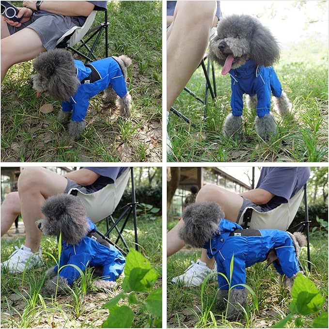 LOVELONGLONG Waterproof Dog Raincoat with Removable Hood – Outdoor Full Body Dog Jacket, Windproof Snowproof Shell Suit – All Season Pet Rain Gear Blue XXL