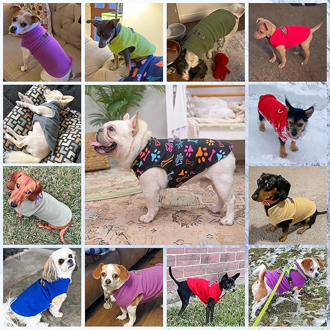 BEAUTYZOO Small Dog Sweater Fleece Vest Winter Jacket, D-Ring Leash Attachment for XS S Puppy Medium Sized Breeds Dogs, Cold Weather Dog Clothes Windproof Keep Warm, Grey Bone Paw S