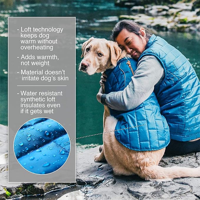 Kurgo Loft Dog Jacket - Reversible Cozy Coat for Outdoor Adventures - Water Resistant - Athletic Fit - Machine Washable Fabric - Reflective Dog Gear - Large - Ink Blue