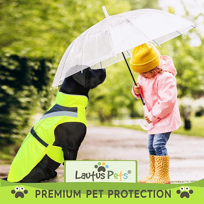 Dog Rain Coat - Waterproof, Reflective, Bright Yellow with Harness Hole (M, Yellow)
