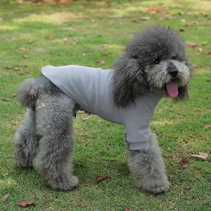 Lovelonglong Ribbed Dog T-Shirt Cotton Knitted Dog Sweaters for All Season Pet T-Shirts for Large Medium Small Dogs Dark Gray L
