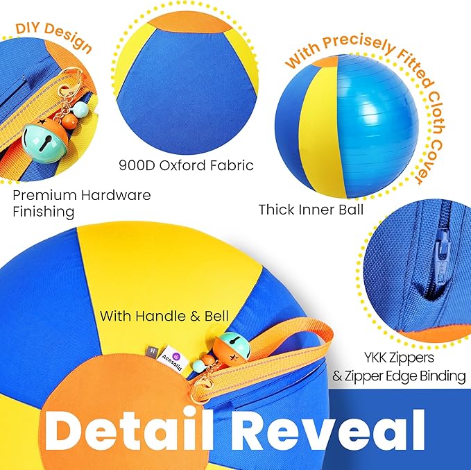 22‘’ Jingle Herding Ball for Dogs & Puppies with Bell, Dog Play Toy, Audible Herding Ball for Cattle Dog, Australian Shepherd, Thickened Oxford Cover, Pump, Patch Repair Kit (22inch)