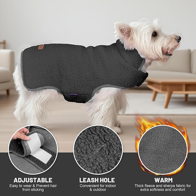 cyeollo Medium Dog Coat, Sherpa Dog Winter Coat Reversible Fleece Dogs Jackets Warm Doggie Sweater Vest for Small Medium Dogs Male with Leash Hole Soft Cold Weather Pet Clothes, Dark Grey XL