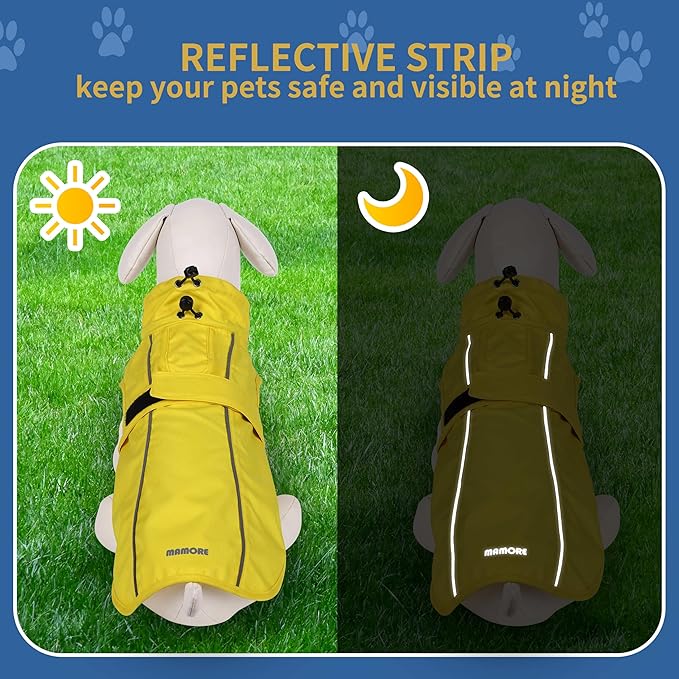 Waterproof Dog Raincoat with Reflective Strip, Adjustable Breathable Rain Coat Jacket with Leash Hole for Dogs (Light Green, X-Small)