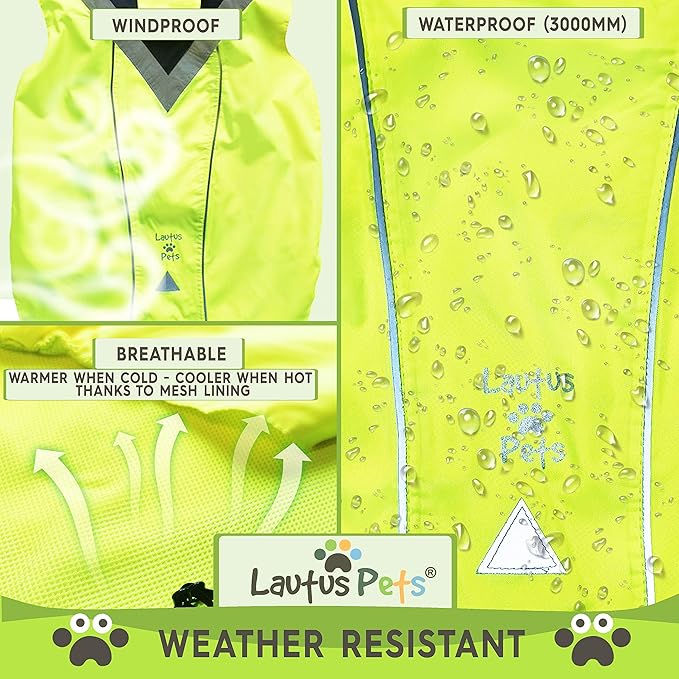 Dog Rain Coat - Waterproof, Reflective, Bright Yellow with Harness Hole (L, Yellow)