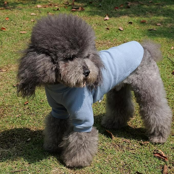 Lovelonglong Ribbed Dog T-Shirt Cotton Knitted Dog Sweaters for All Season Pet T-Shirts for Large Medium Small Dogs Grayish Blue M