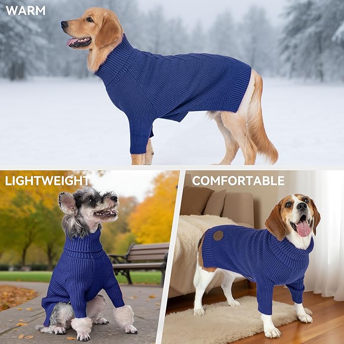 cyeollo 4XL Dog Sweater,Pullover Turtleneck for Large Dogs, Classic Knitwear Fall Winter Cold Weather Pet Clothes Warm Pet Apparel Large Big Dog Sweaters Male, Royal Blue XXXXL