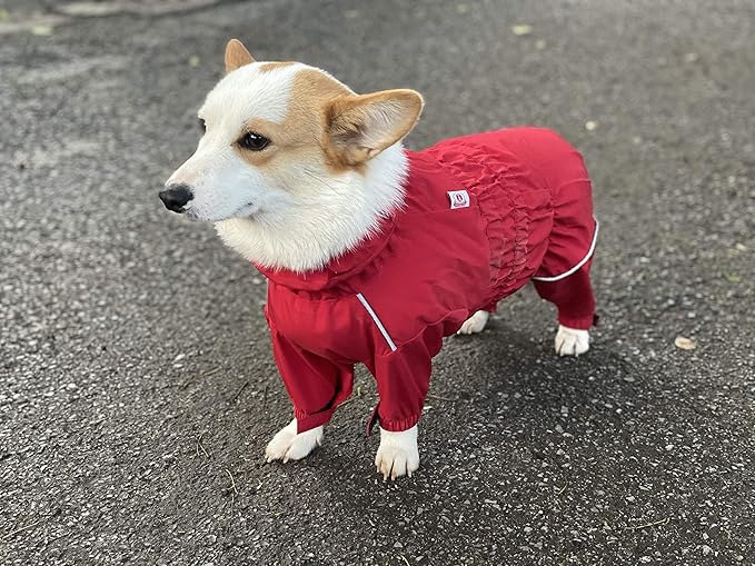Dogs Waterproof Jacket, Lightweight Waterproof Jacket Reflective Safety Dog Raincoat Windproof Snow-Proof Dog Vest for Corgis Dachshund Small Medium Large Dogs Red D-M