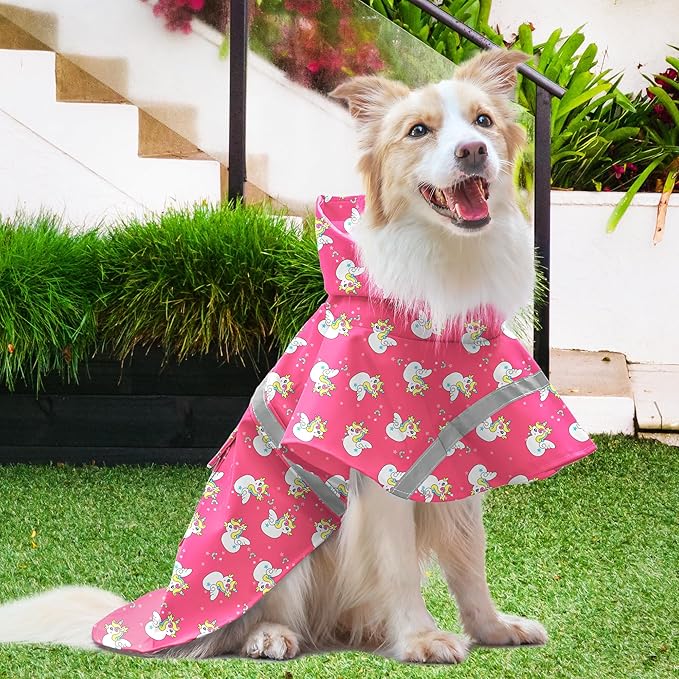 NACOCO Large Dog Raincoat Adjustable - Pet Water Proof Clothes Lightweight Rain Jacket Poncho Hoodies with Strip Reflective Pink (XXL, Pink Unic)