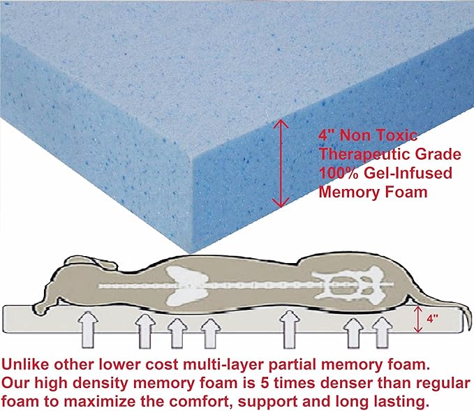 Dogbed4less Medium Large Orthopedic Gel Infused Memory Foam Dog Bed, Waterproof Liner and Washable Microsuede Brown Cover