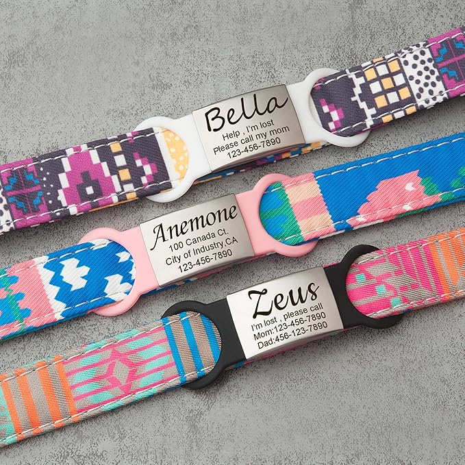 Anavia Slide On Silent Pet ID Tags, S/M/L/XL Personalized Multi-Color Silicone Band Cat Dog Name Tags, Customized Engraved Stainless Steel, Chew-Proof Quiet Dog Collar Tags (Medium, Blue)