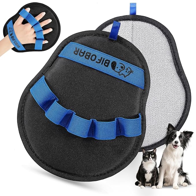 Pet Hair Removal Glove - Magic Brush Electrostatic Mitt for Dogs & Cats, Reusable Grooming Gloves - Dog Hair Remover Tool with 5-Finger Design for Couch, Carpet, Furniture, Laundry & Clothing (Blue)