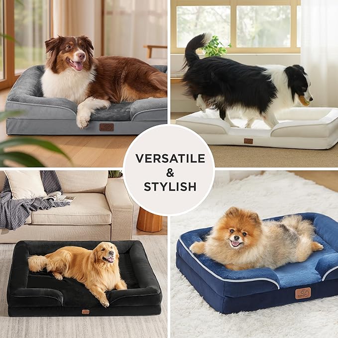 Bedsure L Plus Orthopedic Dog Bed for Large Dogs - Washable Dog Cat Bed Waterproof, L Plus Big Comfort Dogs Couch Sofa with Washable Removable Cover, Pet Bed with Nonskid Bottom, Black, 38"