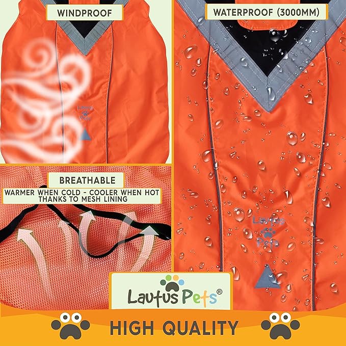 Dog Rain Coat - Waterproof, Reflective, Bright Orange with Leash Hole (XL, Orange)