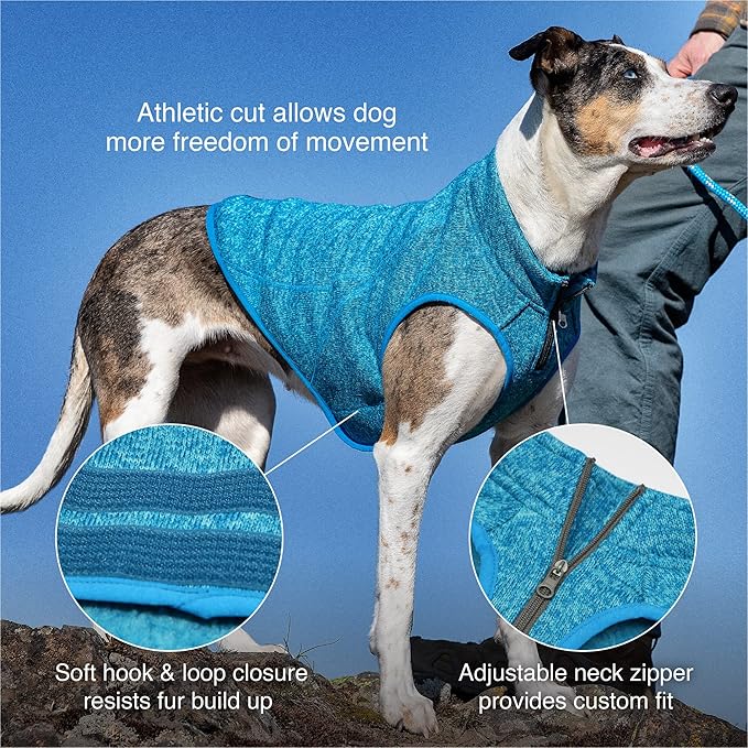 Kurgo Core Dog Sweater, Knit Dog Sweater With Fleece Lining, Cold Weather Pet Jacket, Zipper Opening for Harness, Adjustable Neck, Year-Round Sweater for Large Dogs (Heather Green, Large)