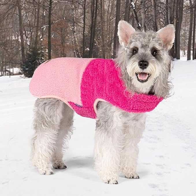 cyeollo Warm Dog Coat Sherpa Dog Winter Coat, Reversible Fleece Dogs Jackets Sweater Vest for Medium Large Dogs Female, Soft Cold Weather Pet Clothes, Rose Red XXL