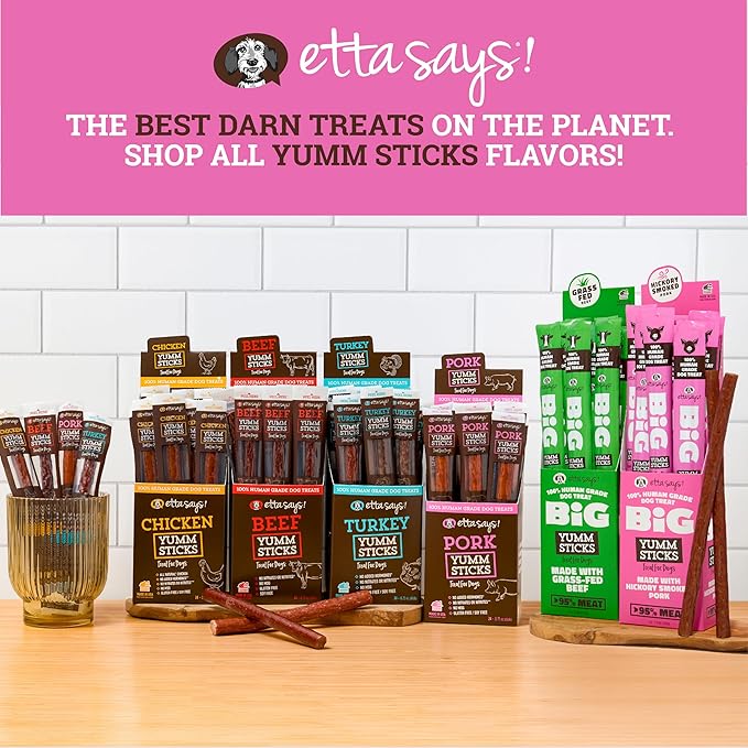 etta says! Big Yumm Sticks - Real Meat Pork Dog Jerky Treats - Human Grade - Made in The USA (12 Count Pack of 1)