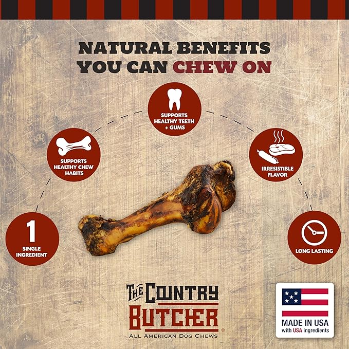 Giant Dog Bone, for Dogs - Stocking Stuffer, Birthday, Gotcha, Holiday Large and Medium Breeds, Natural, Tough, Made in The USA, 1 Count