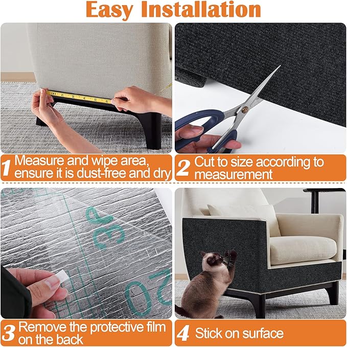 Cat Scratch Furniture Protector - 118" x 17" Trimmable Self-Adhesive Cats Claws Scratch Pads, DIY Cat Climbing Couch Protector for Scratch Post Cat Tree Replacement Indoor (Black)