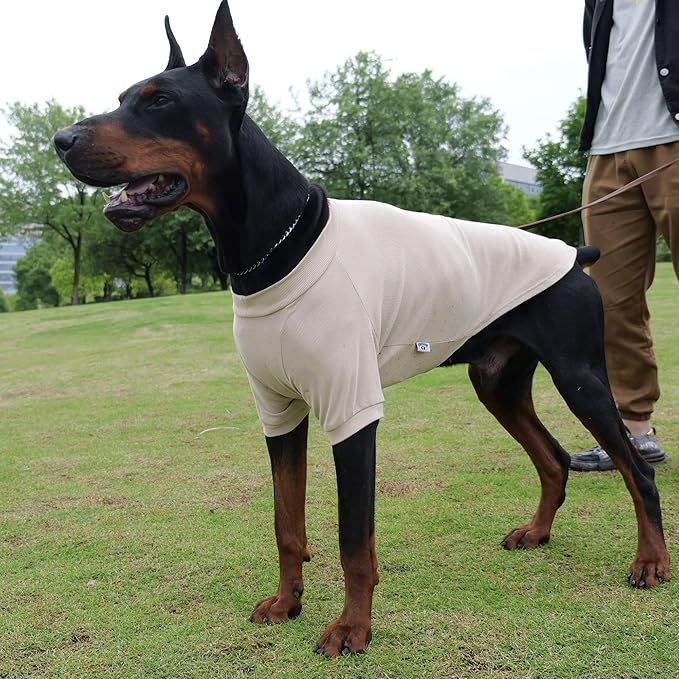 Lovelonglong Ribbed Dog T-Shirt Cotton Knitted Dog Sweaters for All Season Pet T-Shirts for Large Medium Small Dogs Beige 3XL