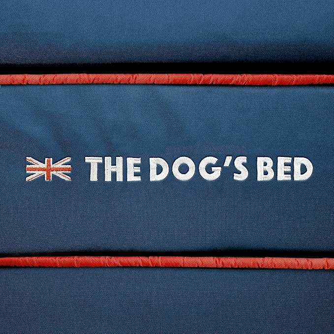 The Dog’s Bed Orthopedic Headrest Dog Bed Large Blue Oxford with Red Trim UK Flag Dog Bed, Memory Foam, Hip & Elbow Dysplasia, Post Surgery, Waterproof Washable Cover
